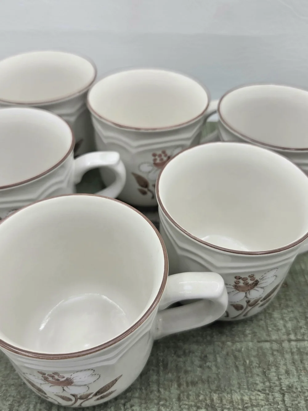Vintage Cumberland Mayblossom Stoneware Coffee Mugs Set of 6 Beige & Brown Japan